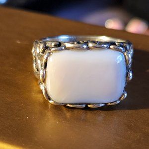 Vintage Sterling Silver Mother of Pearl Rectangle Ring  sz 8-3/4  7.1g